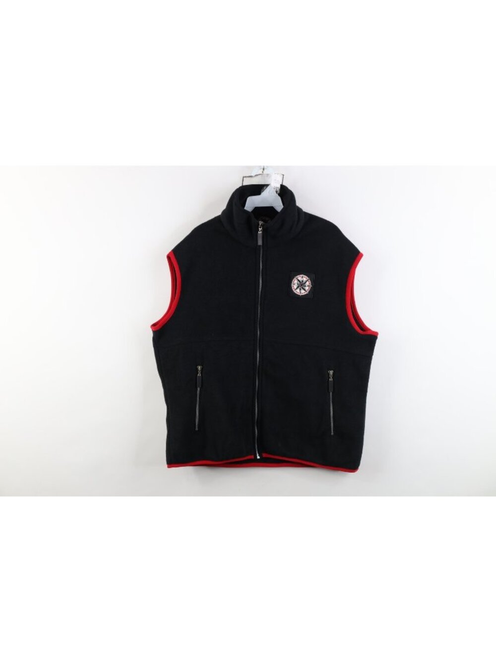 Vintage 90s Marlboro Mens Size Large Compass Full Zip Fleece Vest Jacket Black